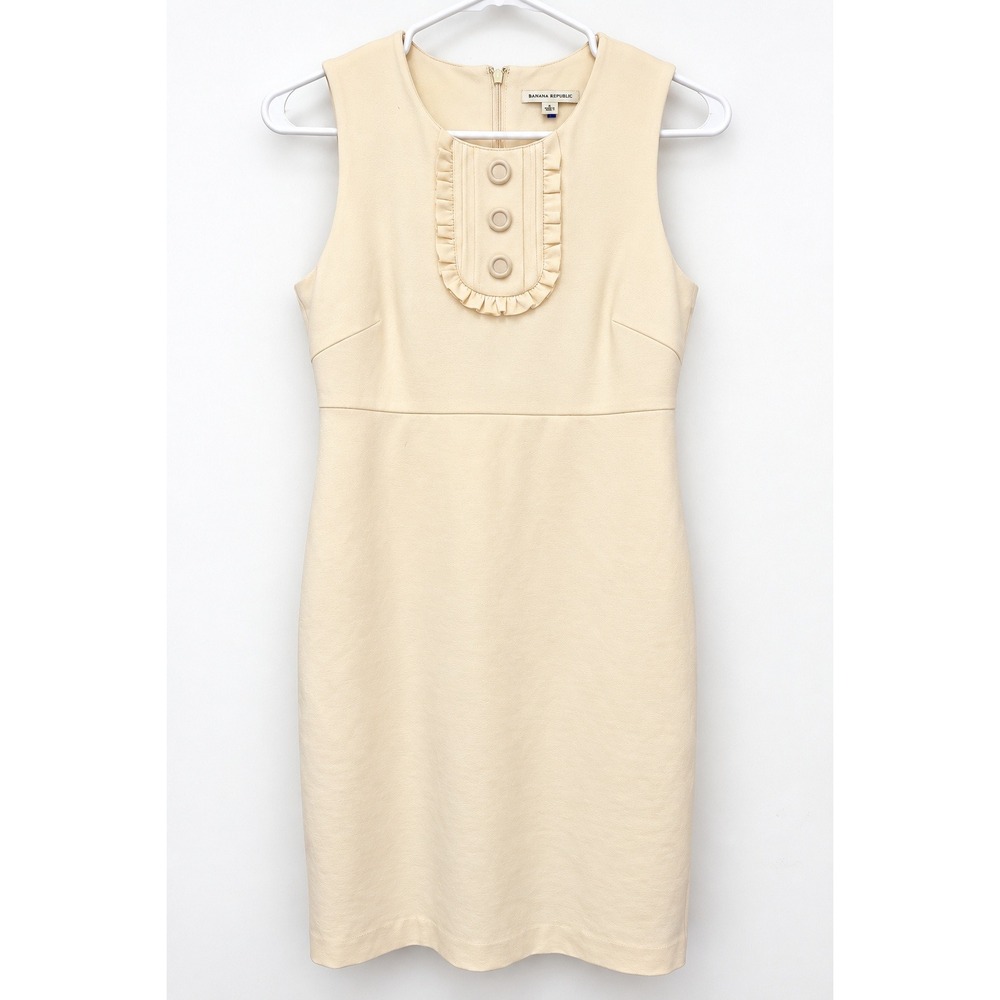 Banana Republic Cream Ruffle Bib Sheath Dress Sleeveless Pockets Size 6 NWT
